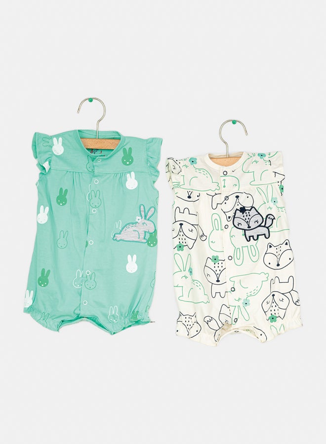JOCKEY Baby Girl Bunnies Printed Summer Cotton Romper