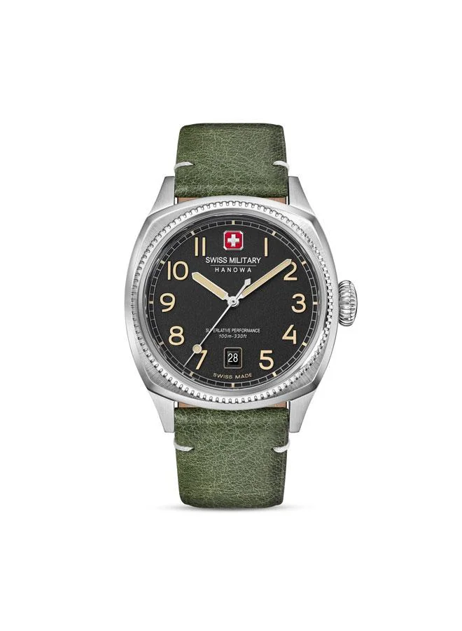 SWISS MILITARY HANOWA Condor 41mm Men's Analog Watch with Olive Genuine Leather Strap