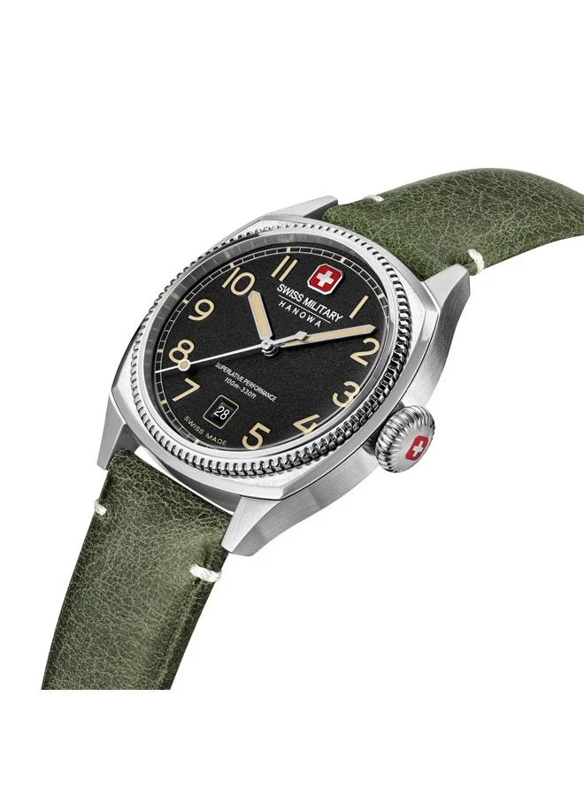 SWISS MILITARY HANOWA Condor 41mm Men's Analog Watch with Olive Genuine Leather Strap
