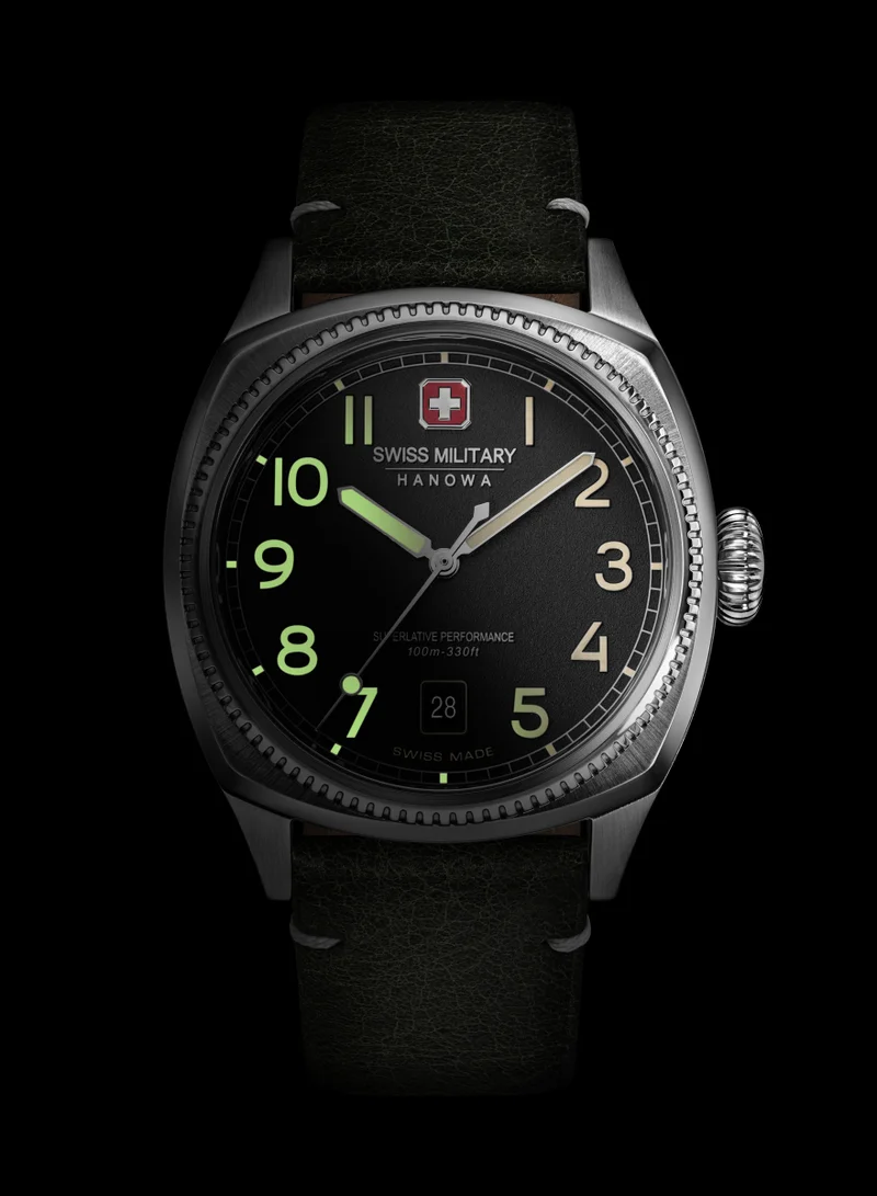 Swiss Military Hanowa Olive Green Condor Olive Genuine Leather Strap Analog Watch for Men, 41mm, 10 ATM for Men | Best Price UAE