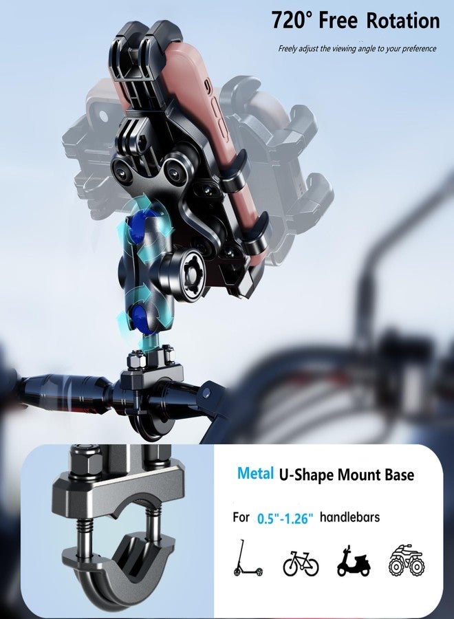 Kewig Motorcycle Phone Mount with Vibration Dampener, Anti-Shake Handlebar Cellphone Cradle with Aluminum Alloy Mount Base, Bike Phone Holder for Motorcycle Scooter ATV Fit 5.4-7.2" Smartphone - Image 4