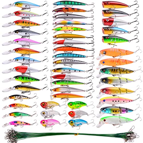 Aorace 68pcs Hard Soft Fishing Lure Set Assorted Bass Minnow Popper Crankbait Tackle Pack for Saltwater Freshwater - Image 1