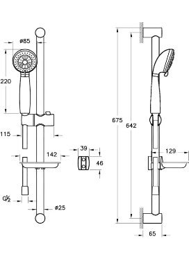 Vitra - Compact A45695 Ekm 3f Sliding Hand Shower Set, Chrome - Image 1