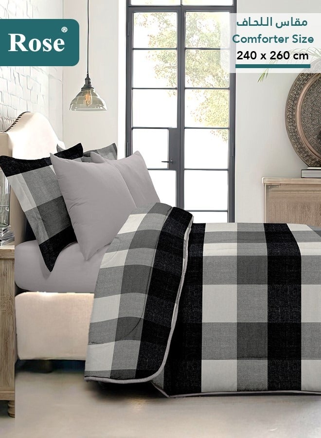 Rose Floral Comforter Set, High Quality Microfiber, 6 Pieces, Fits 200x200 cm Double Size Bed, Soft Cooling Breathable, Stylish Printed Elegance, King Size Comforter, Grey Black - Image 3