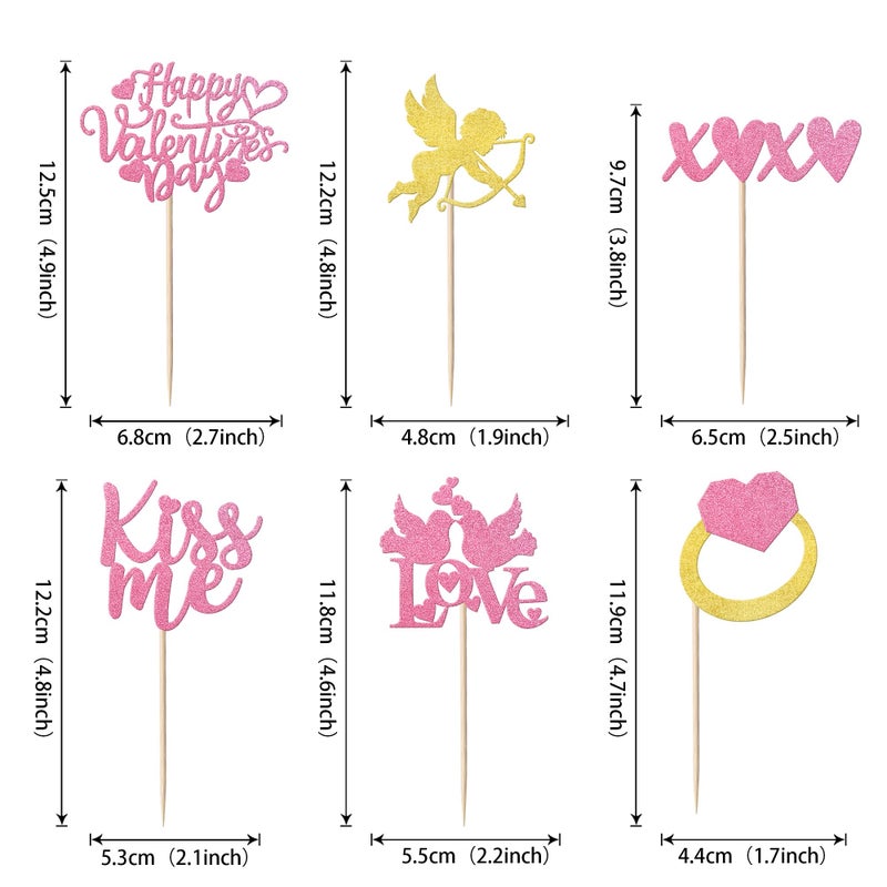 YCTHUNFISH 24 Pack Happy Valentine 's Day Cupcake Toppers Glitter Cupid Ring Sweet Love Cupcake Picks Kiss Me Wedding Bridal Shower Cake Decorations for Valentine 's Day Theme Birthday Party Supplies Pink  - Image 2