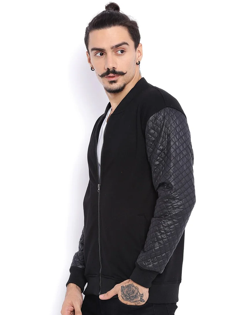 كامبوس سوترا جاكيت بومبر رجالي محبوك بأكمام مبطنة باللون الأسود العقيقي