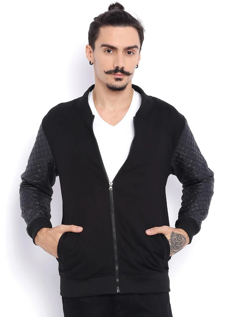 كامبوس سوترا جاكيت بومبر رجالي محبوك بأكمام مبطنة باللون الأسود العقيقي