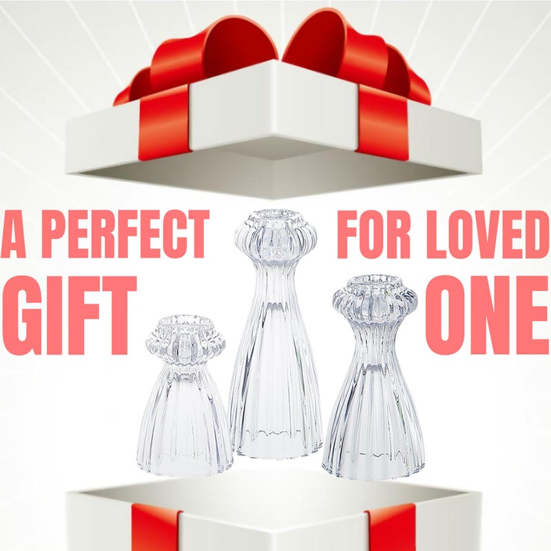Lysenn Glass Candle Stick Holder Set of 3 â€“ Premium Taper Candle Holders for Romantic Ambiance - Candle Sticks Holder Decor for Special Occasions - Smoke Gray - Image 5