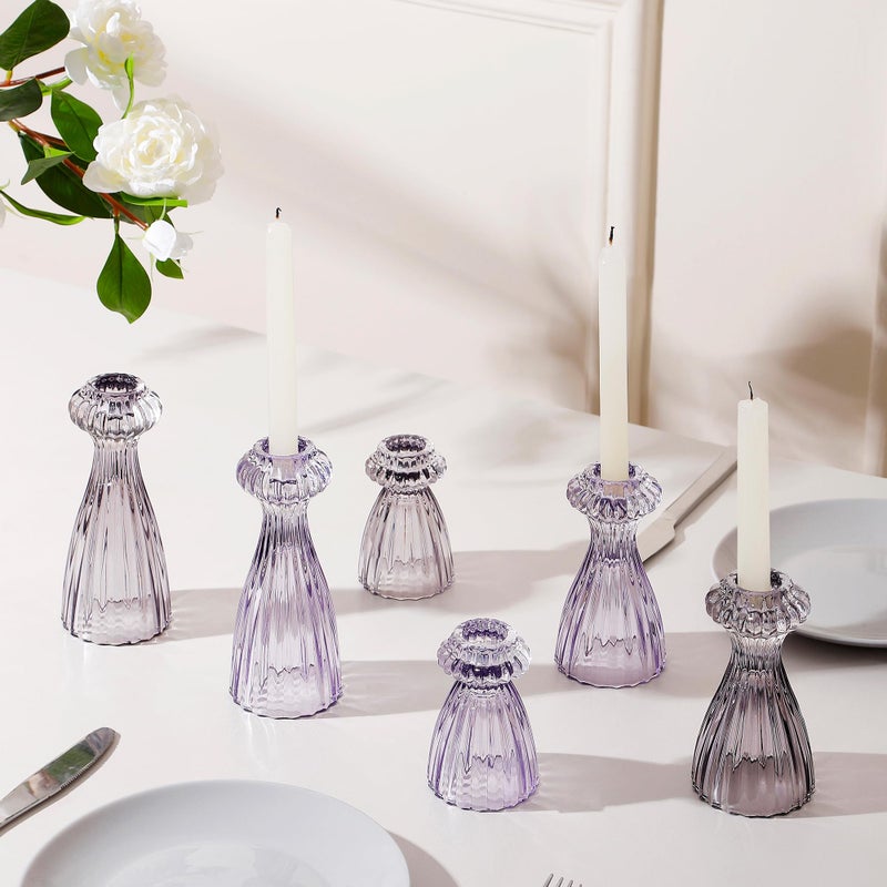 Lysenn Glass Candle Stick Holder Set of 3 â€“ Premium Taper Candle Holders for Romantic Ambiance - Candle Sticks Holder Decor for Special Occasions - Smoke Gray - Image 2