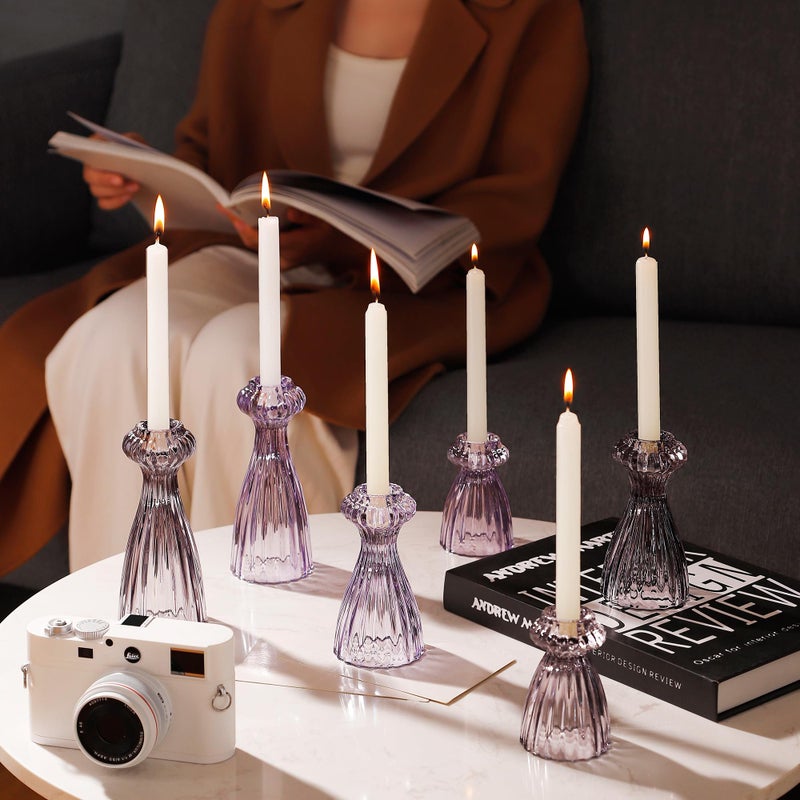 Lysenn Glass Candle Stick Holder Set of 3 â€“ Premium Taper Candle Holders for Romantic Ambiance - Candle Sticks Holder Decor for Special Occasions - Smoke Gray - Image 4