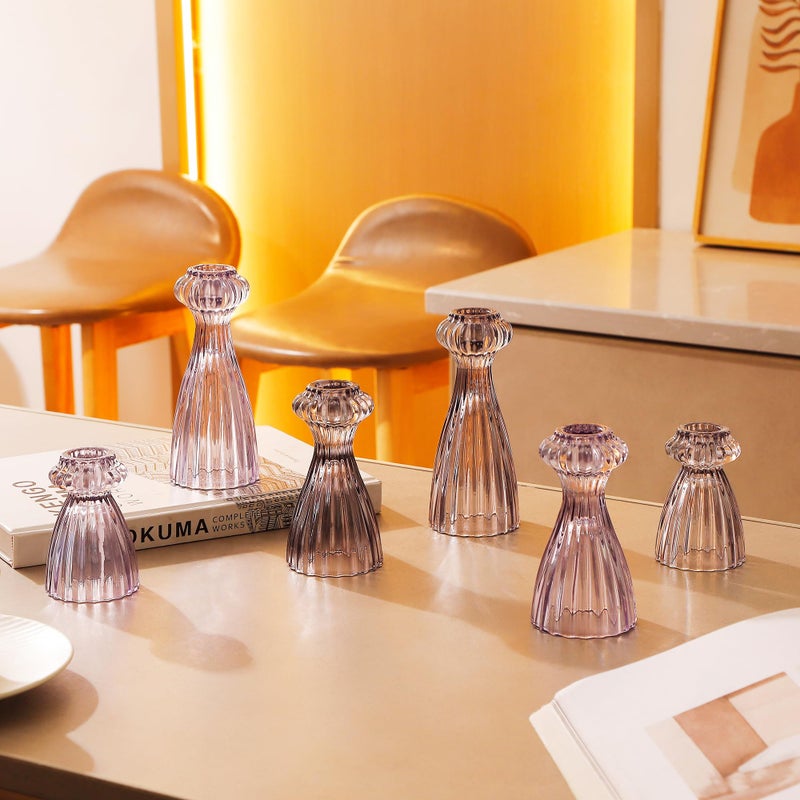 Lysenn Glass Candle Stick Holder Set of 3 â€“ Premium Taper Candle Holders for Romantic Ambiance - Candle Sticks Holder Decor for Special Occasions - Smoke Gray - Image 3