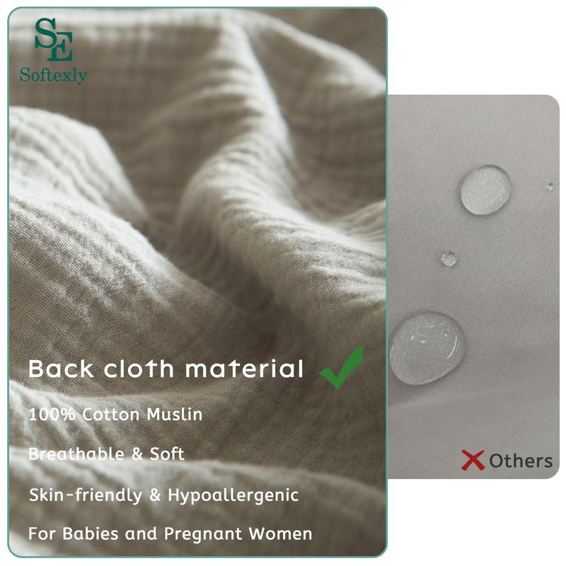 SE SOFTEXLY Muslin Duvet Cover Twin Size, 100% Washed Cotton Duvet Cover Set, Ultra Soft Comforter Cover Linen Like, 2 Pieces Minimalist Gauze Duvet Cover with 1 Pillowcase, 68"x90", Smoky-Green - Image 3