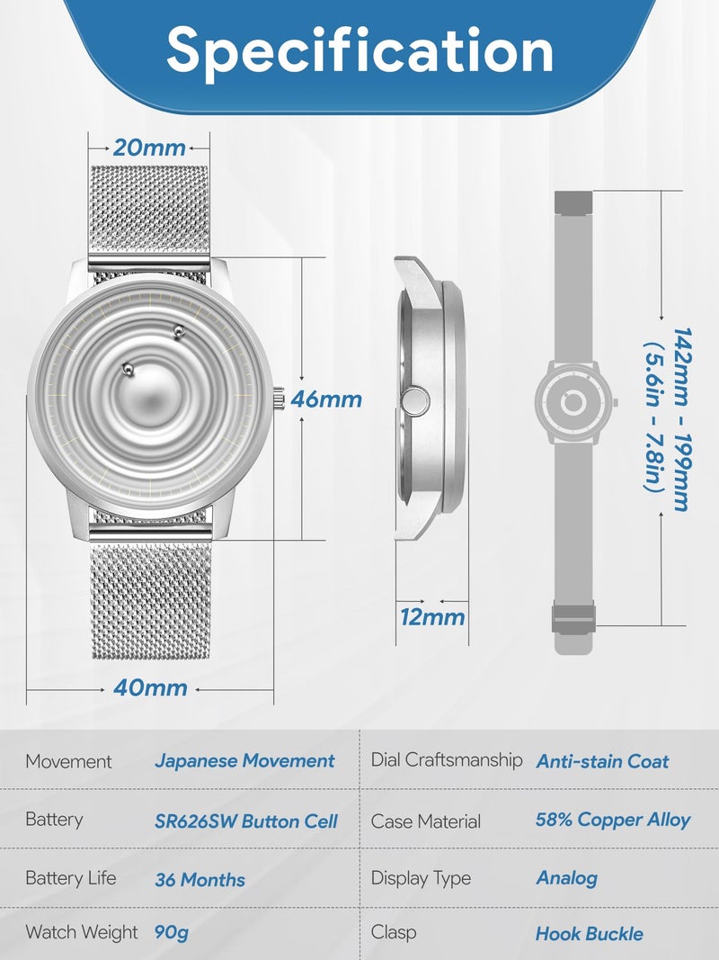 EUTOUR Men Watch Wrist Magneto Watch Magnetic Watches Minimalist Unisex Watch with Stainless Sliver Strap - Image 4