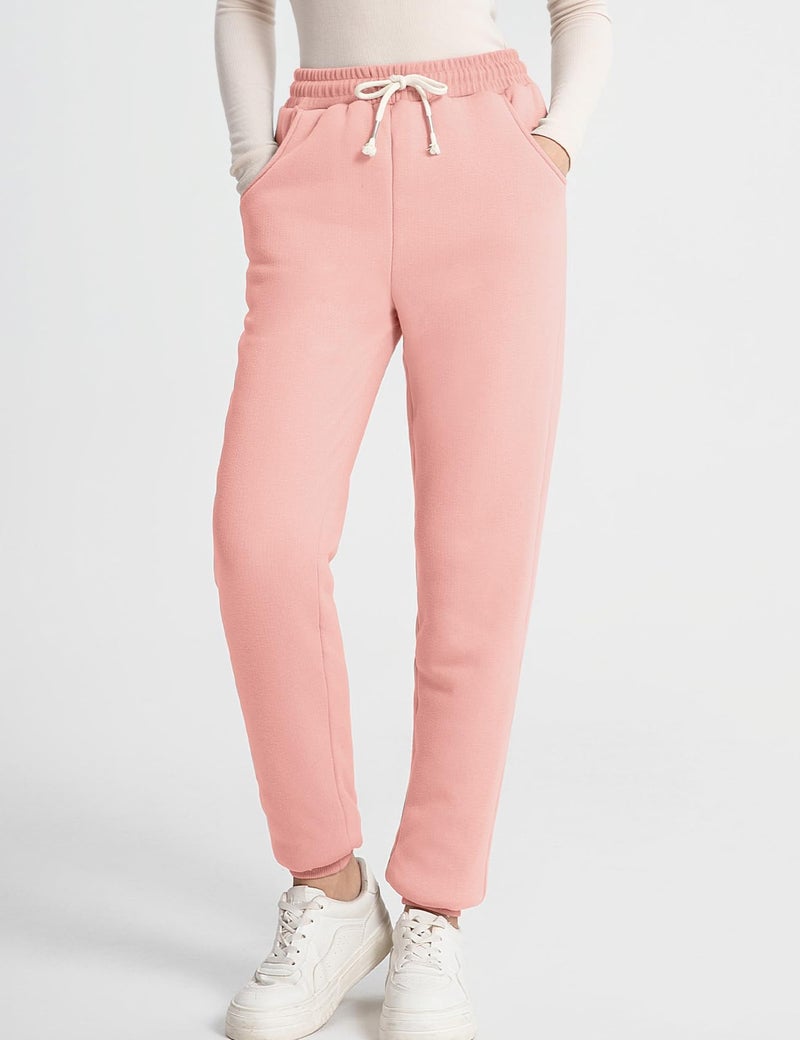 Flygo Women's Winter Warm Fleece Joggers Pants Sherpa Lined Athletic Active Sweatpants(Large, Pink) - Image 3