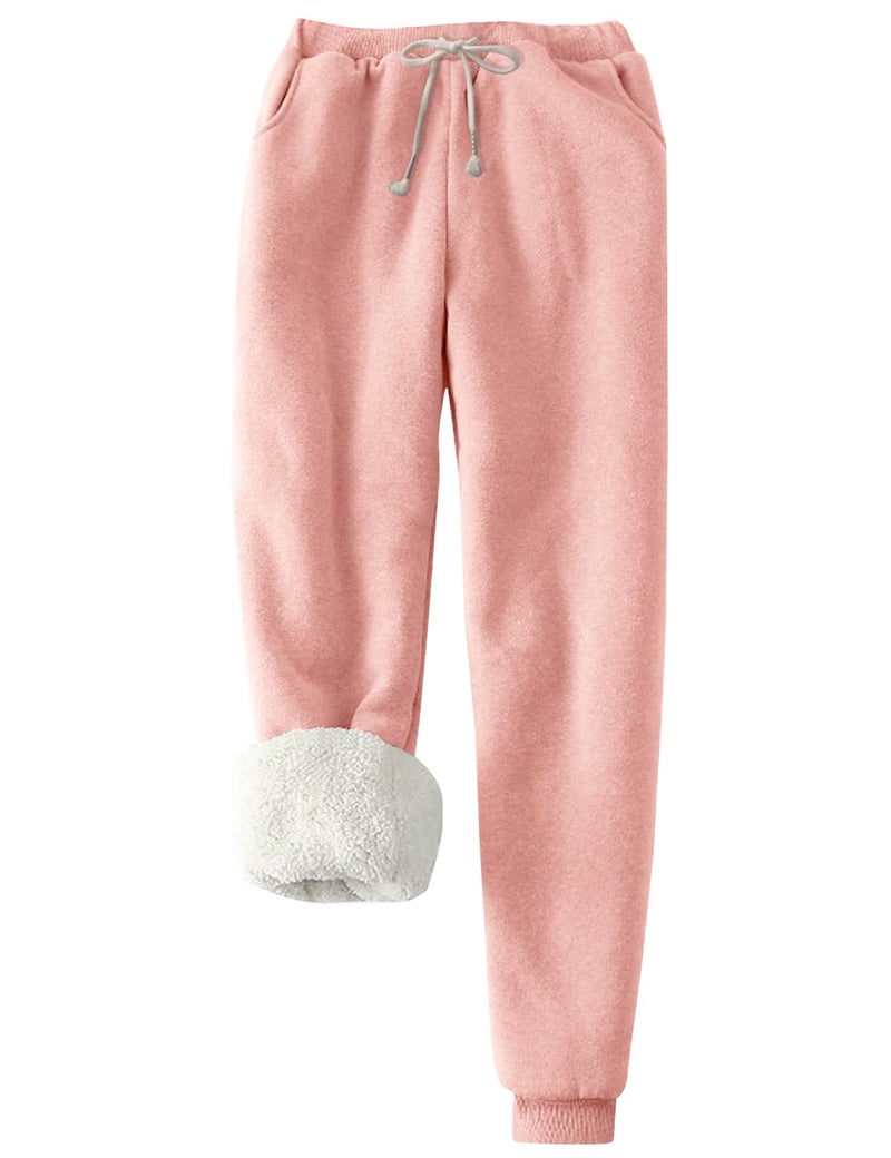 Flygo Women's Winter Warm Fleece Joggers Pants Sherpa Lined Athletic Active Sweatpants(Large, Pink) - Image 1