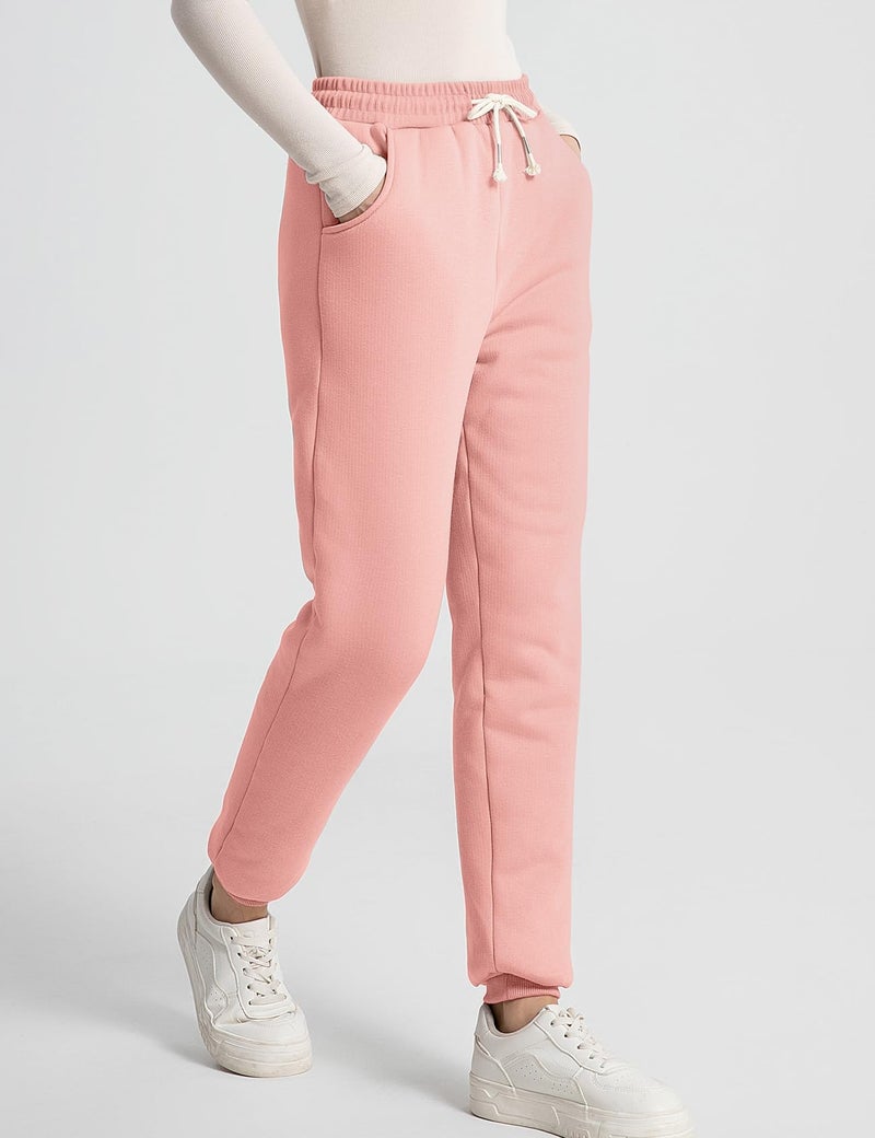 Flygo Women's Winter Warm Fleece Joggers Pants Sherpa Lined Athletic Active Sweatpants(Large, Pink) - Image 4