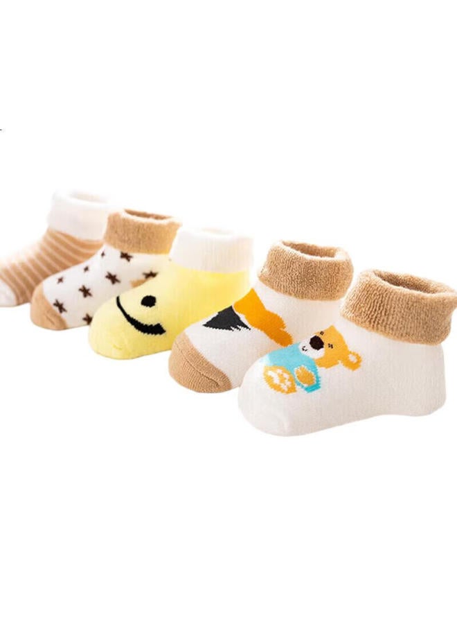 9I9 Baby Socks For Spring And Autumn, Newborn Floor Socks, Terry Cloth, 5 Pairs, A155 Mengku, 0-1 Year Old - Image 1