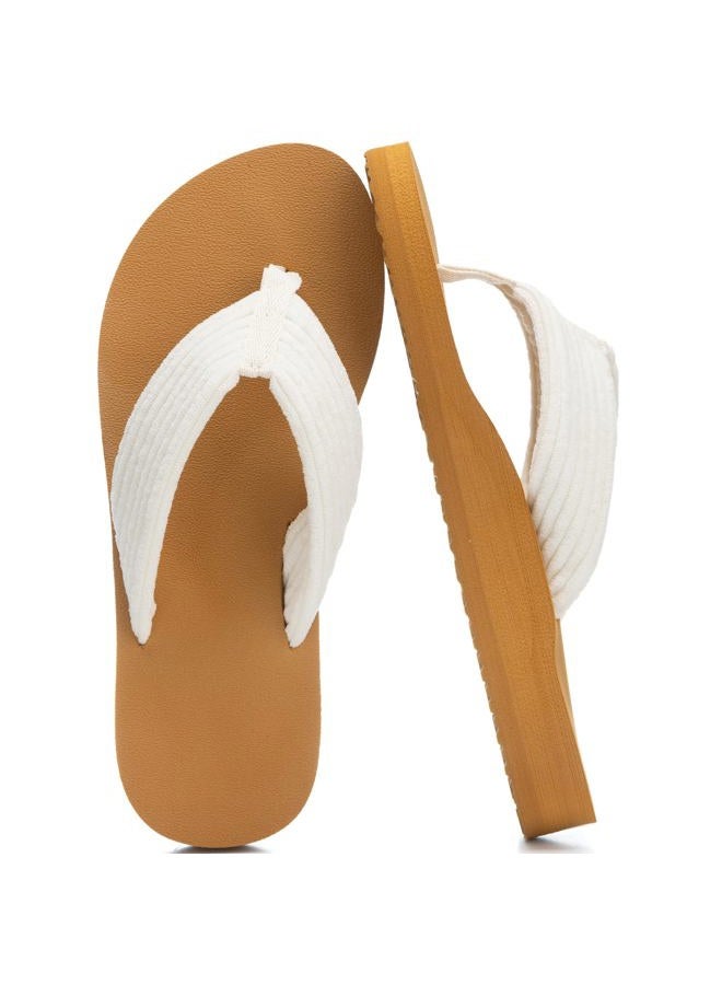 GOEWY Flip Flops for Women With Arch Support Womens Sandals Comfortable Yoga Mat Summer Beach Walking Thong Slides Shoes Slip On Indoor Outdoor, White Khaki, 9 Women/8 Men - Image 1