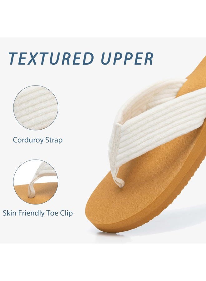 GOEWY Flip Flops for Women With Arch Support Womens Sandals Comfortable Yoga Mat Summer Beach Walking Thong Slides Shoes Slip On Indoor Outdoor, White Khaki, 9 Women/8 Men - Image 5