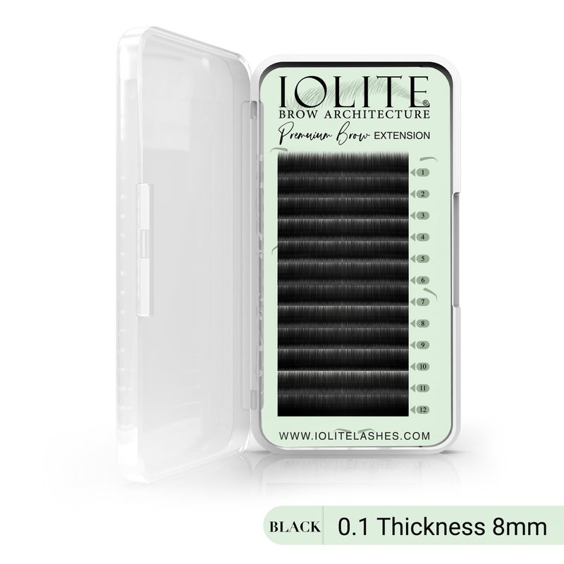 IOLITE Premium Eyebrow Extension Brow I; False Eyebrows in Tray - Brow Extension 0.10T Thickness ; Length - 8mm, 9mm, Mix - Black