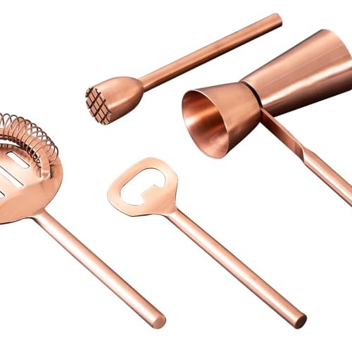 Nestroots Copper Stainless Steel Bar Tool Set | 4-Piece Cocktail Kit with Peg Measurer, Bottle Opener, Muddler & Strainer | Bartender Tools for Home Bar & Drink Mixing - Image 4