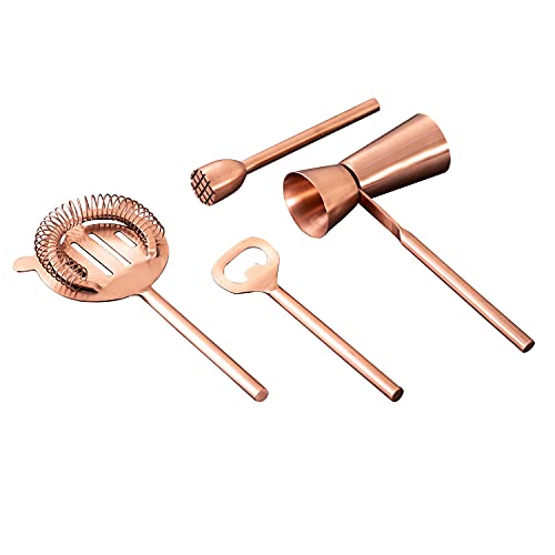 Nestroots Copper Stainless Steel Bar Tool Set | 4-Piece Cocktail Kit with Peg Measurer, Bottle Opener, Muddler & Strainer | Bartender Tools for Home Bar & Drink Mixing - Image 2
