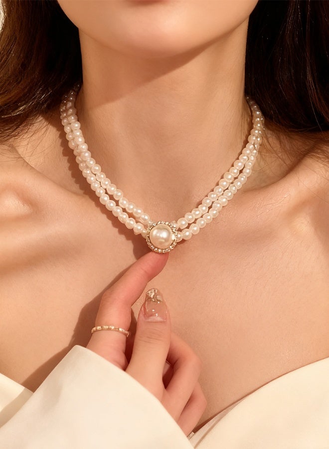 Happy D Women Imitation Pearl Necklace Pearl Choker Necklace Pendant Clavicle Chain Size 10mm Pearls Suitable For Party Wedding Daily Wearing - Image 3