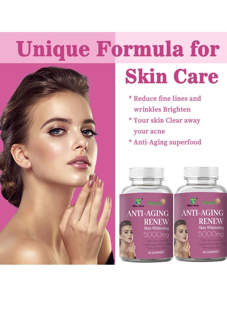 Daynee - Anti-aging Renew Skin Whitening Gummies, Non GMO Skin Whitening Gummies, Antioxidant-female Skin Health Supplement, Safe And Natural Women Skin Care Dietary Supplements For Dark Spots Removal,Dietary Supplement 60 Gummies - Image 1