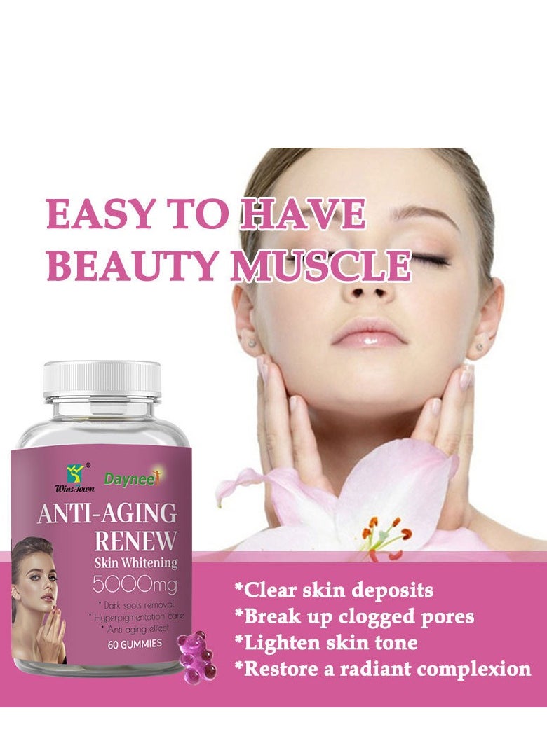 Daynee - Anti-aging Renew Skin Whitening Gummies, Non GMO Skin Whitening Gummies, Antioxidant-female Skin Health Supplement, Safe And Natural Women Skin Care Dietary Supplements For Dark Spots Removal,Dietary Supplement 60 Gummies - Image 1