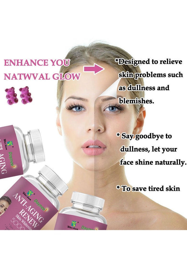 Daynee - Anti-aging Renew Skin Whitening Gummies, Non GMO Skin Whitening Gummies, Antioxidant-female Skin Health Supplement, Safe And Natural Women Skin Care Dietary Supplements For Dark Spots Removal,Dietary Supplement 60 Gummies - Image 1