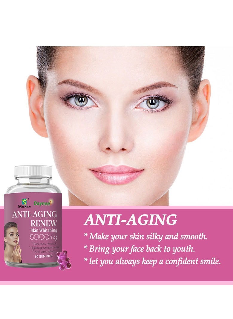 Daynee - Anti-aging Renew Skin Whitening Gummies, Non GMO Skin Whitening Gummies, Antioxidant-female Skin Health Supplement, Safe And Natural Women Skin Care Dietary Supplements For Dark Spots Removal,Dietary Supplement 60 Gummies - Image 1