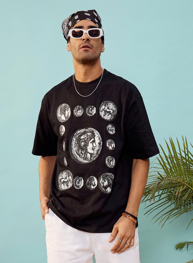 Mascln Sassafras Coin Graphic Print Oversized T-Shirt by Styli - Image 2
