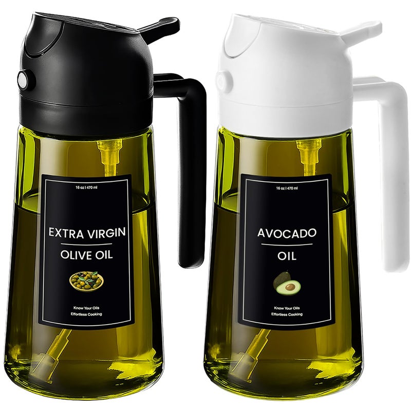 CXINYI 16oz470ml Olive Oil Dispenser for Kitchen with Stickers 2 in 1 Olive Oil Sprayer for Cooking Air Fryer and Salad BlackWhite LightProof Kitchen Gadget