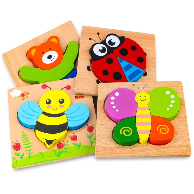 SKYFIELD Wooden Animal Puzzles for Toddlers 1 2 3 Years Old, Boys & Girls Educational Toys Gift with 4 Animal Patterns, Bright Vibrant Color Shapes, Customize Gift Box Ready - Image 5