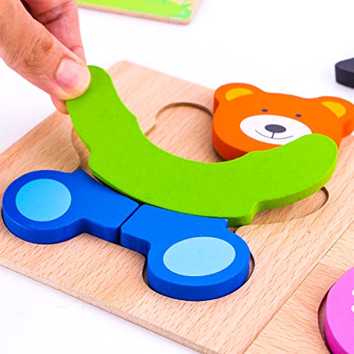 SKYFIELD Wooden Animal Puzzles for Toddlers 1 2 3 Years Old, Boys & Girls Educational Toys Gift with 4 Animal Patterns, Bright Vibrant Color Shapes, Customize Gift Box Ready - Image 3