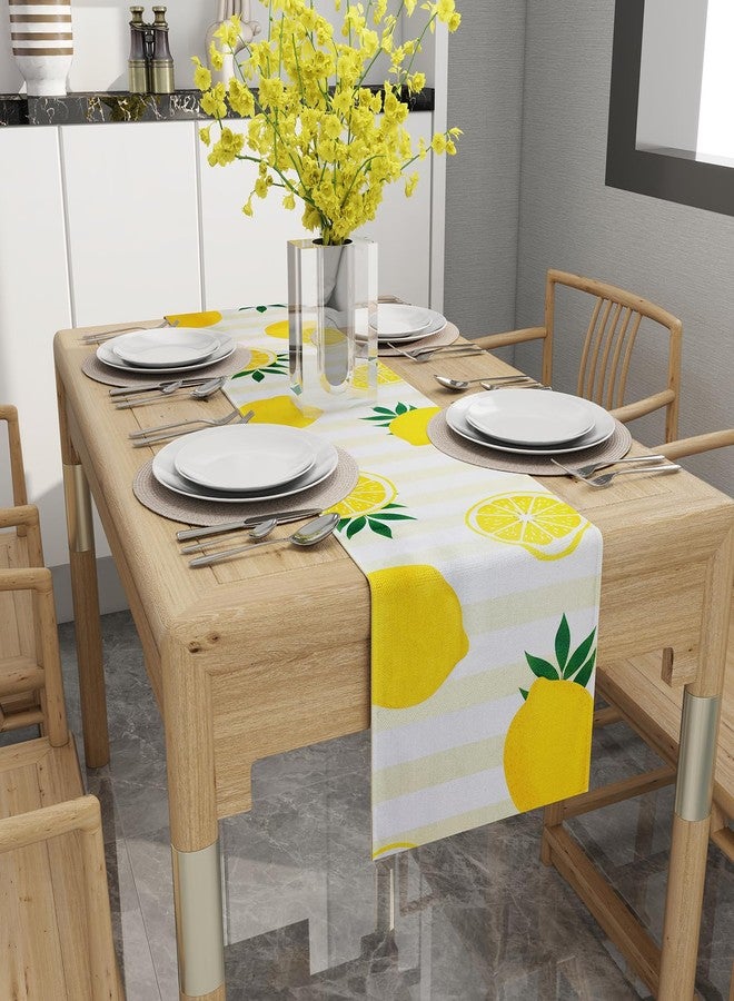 Rotumaty Lemon Table Runner Kitchen Decor - Yellow and White Stripes Lemon Table Decorations Summer Spring Seasonal Home Decor for Dining Table Farmhouse Party 13 × 72 Inch - Image 2