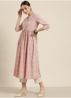 SASSAFRAS Bohemian Print Gathered Detail Tie Up Neck Kurta by Styli  - Image 2
