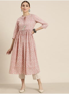 SASSAFRAS Bohemian Print Gathered Detail Tie Up Neck Kurta by Styli  - Image 1
