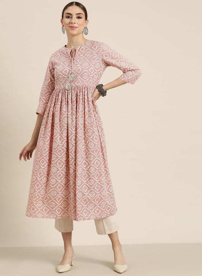 ساسافراس كُرتا بوهيمي مطبوع بياقة مربوطة وتفاصيل مجمعة من ستايلي - Image 1