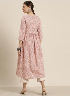 SASSAFRAS Bohemian Print Gathered Detail Tie Up Neck Kurta by Styli  - Image 3