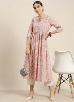 SASSAFRAS Bohemian Print Gathered Detail Tie Up Neck Kurta by Styli  - Image 4