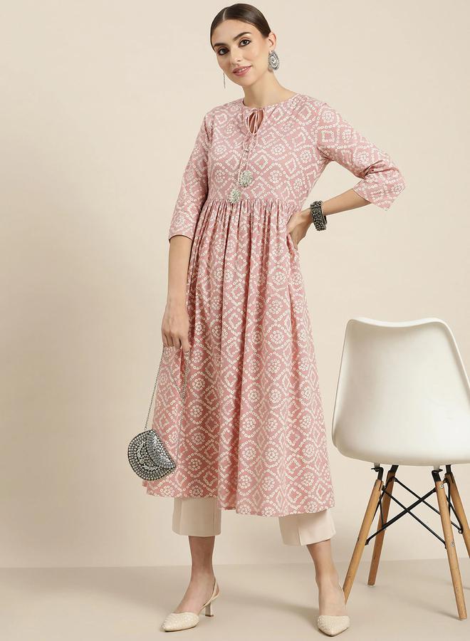 ساسافراس كُرتا بوهيمي مطبوع بياقة مربوطة وتفاصيل مجمعة من ستايلي - Image 4