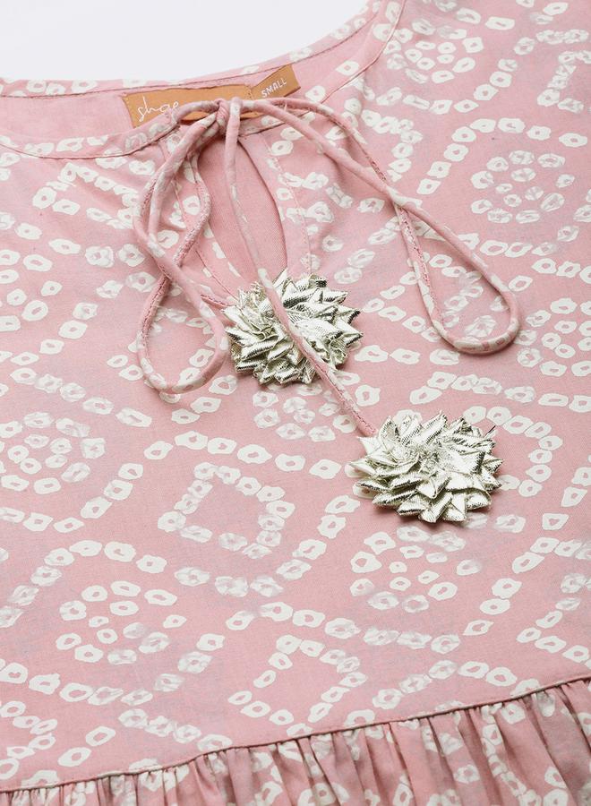 ساسافراس كُرتا بوهيمي مطبوع بياقة مربوطة وتفاصيل مجمعة من ستايلي - Image 5