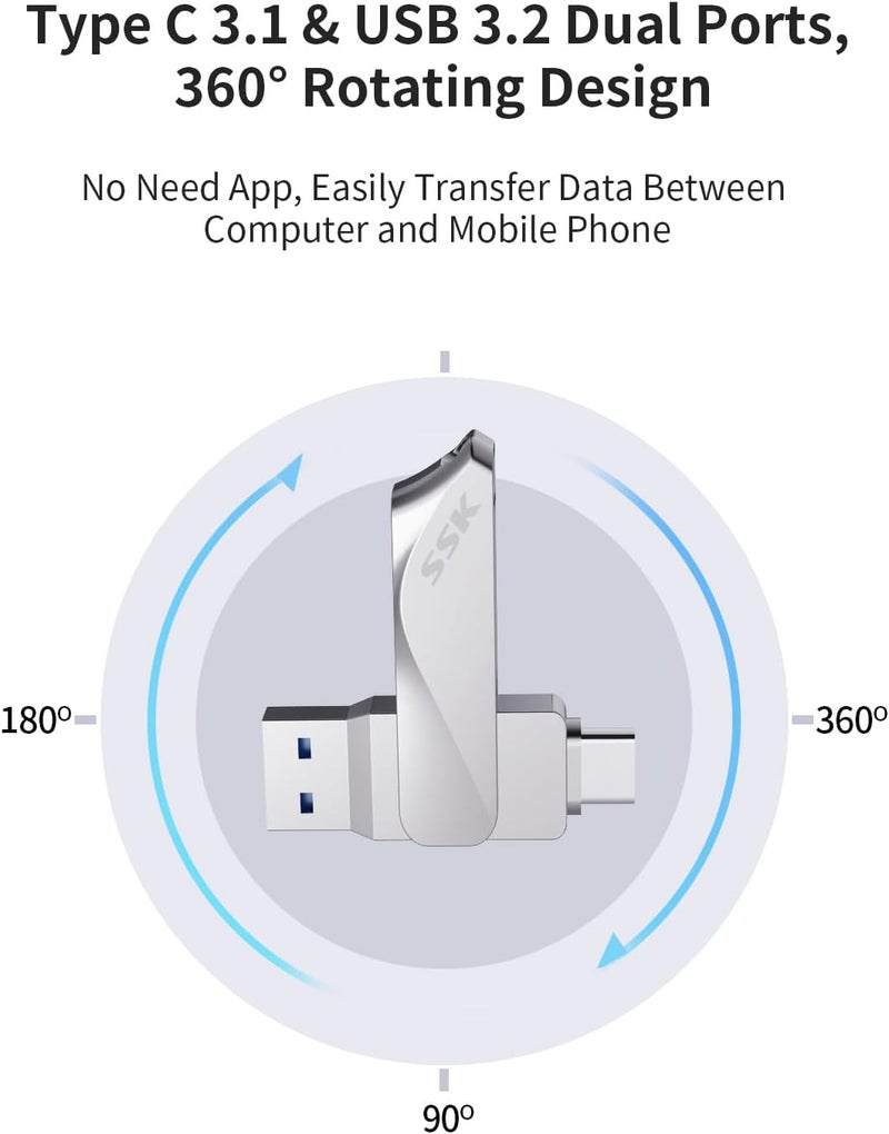 اس اس كي محرك أقراص فلاش USB C مزدوج 2 في 1 OTG USB A 3.2 + نوع C عصا ذاكرة، ثندربولت سرعة نقل تصل إلى 200 ميجابايت/ثانية عصا صور لهواتف أندرويد/الأجهزة اللوحية/ماك/لابتوب (256 جيجابايت) - Image 5