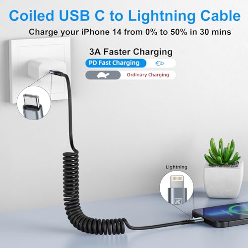 KIYODA USB C to Lightning Cable 3FT 2Pack, Coiled iPhone Charger Fast Charging for Car [Apple MFi Certified] Short USBC iPhone Cord Compatible with iPhone14/13/12/11 Pro Max/XS MAX/8/Plus/iPad/CarPlay - Image 2