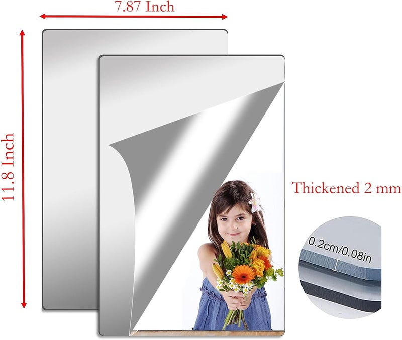 Flexible Self-Adhesive Wall Mirror, 2 Pcs 11.8 Inch x 7.8 Inch 2 mm Thick Acrylic Mirror Sheets Stickers for Bathroom and Bedroom (2, 20x30) - Image 2