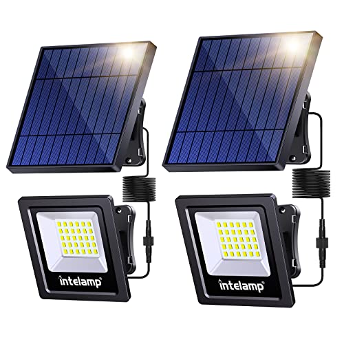 intelamp 4400mAh Solar Flood Lights, 2 Pack Outdoor Solar Security Light Dusk to Dawn Auto On/Off IP65 Waterproof Solar Powered Lights for Porch, Balcony, Yard, Garage, Barn, Garden - Image 1