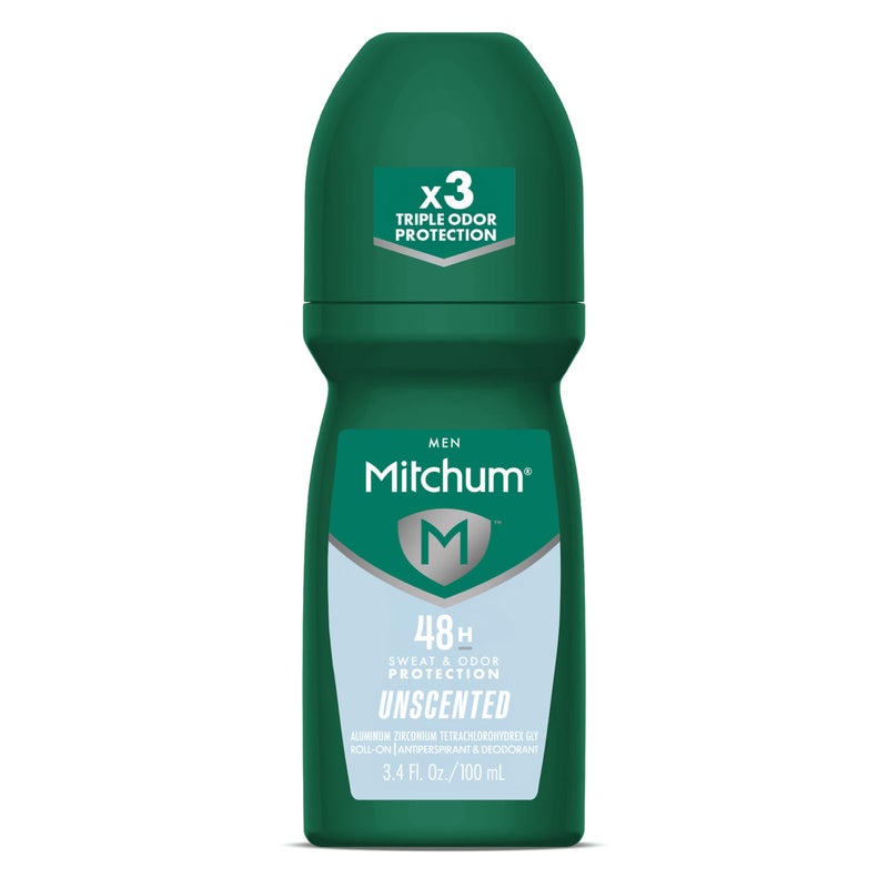 Mitchum Menâ€™s Antiperspirant Deodorant, Roll-On Applicator, Unscented, 48HR Sweat & Odor Protection, Quick-Drying Formula, Dermatologist Tested, 3.4 oz - Image 1