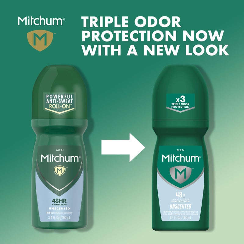 Mitchum Menâ€™s Antiperspirant Deodorant, Roll-On Applicator, Unscented, 48HR Sweat & Odor Protection, Quick-Drying Formula, Dermatologist Tested, 3.4 oz - Image 4