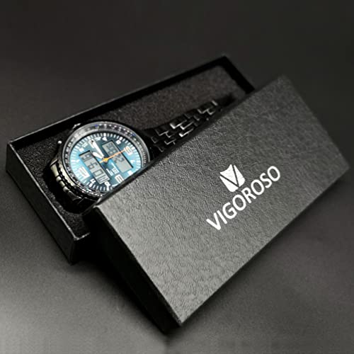 VIGOROSO Men's LED Analog Digital Date Week Sports Outdoor Steel Blue Dial Watch - Image 2